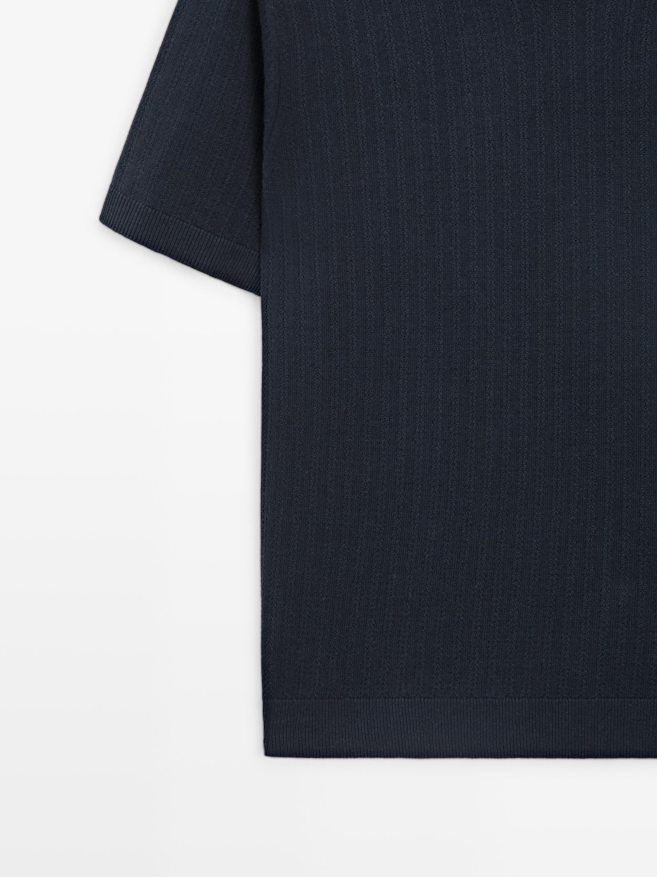 Cotton blend knit V-neck polo sweater